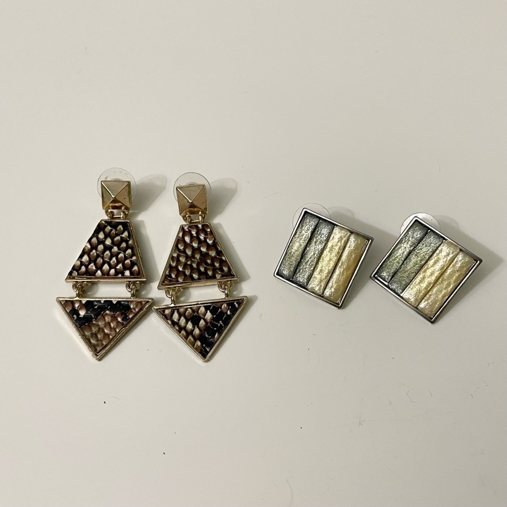 Lot of 2 Double Triangle Drop and Square Bar Stud Earrings